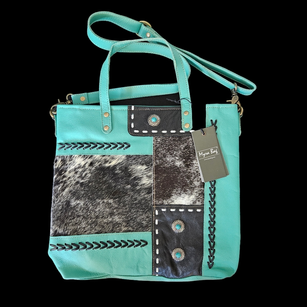 Turquoise Canvas with Hair-on Bag